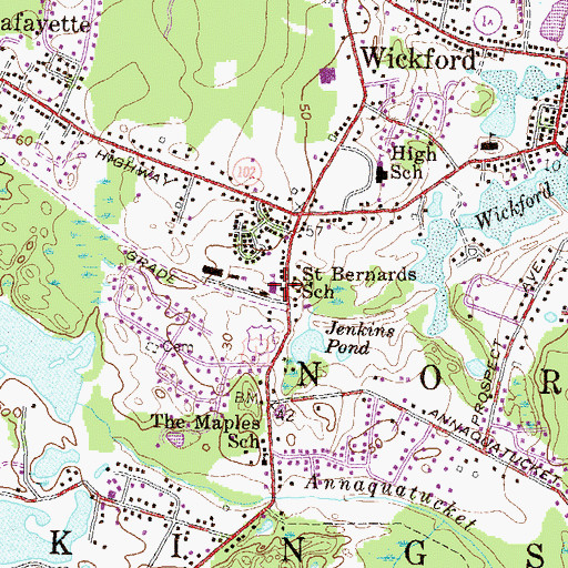 Topographic Map of Saint Bernards School, RI