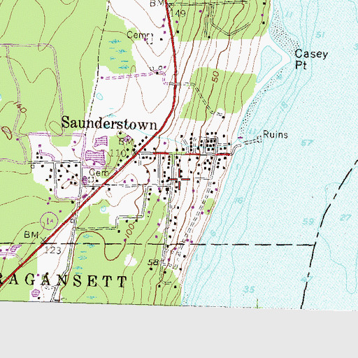 Topographic Map of Saunderstown Historic District, RI