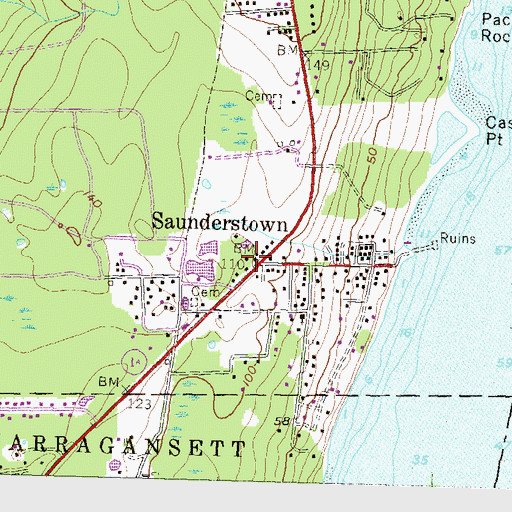 Topographic Map of Saunderstown Post Office, RI