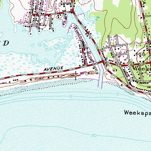 Topographic Map of Seaside Beach Club Beach, RI
