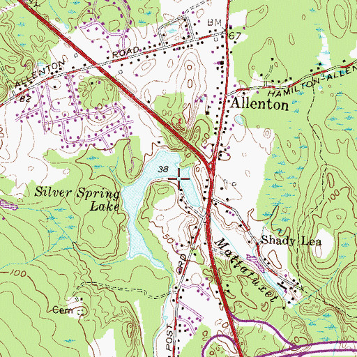 Topographic Map of Silver Spring Lake Public Fishing Area, RI