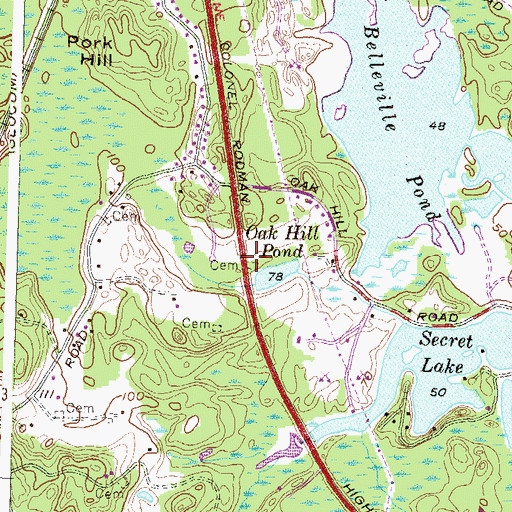 Topographic Map of Thomas Cemetery, RI