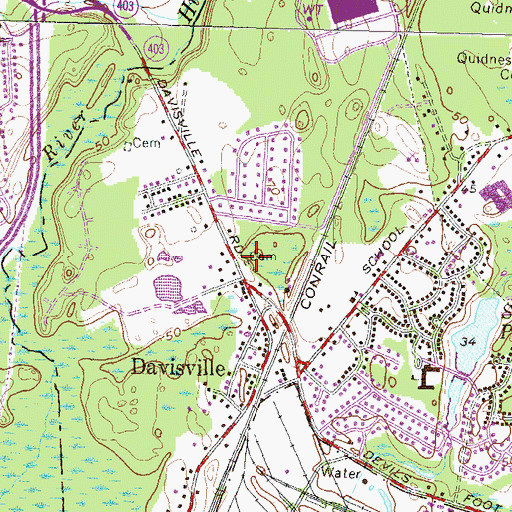 Topographic Map of Tourgee Cemetery, RI