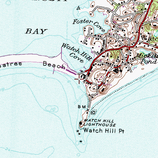 Topographic Map of Watch Hill Beach Association Beach, RI