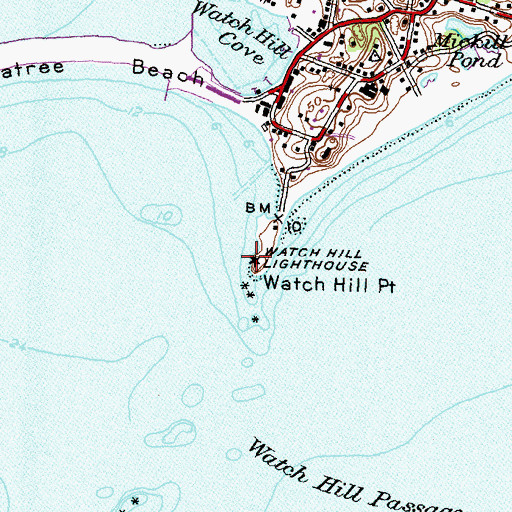 Topographic Map of Watch Hill Lighthouse, RI