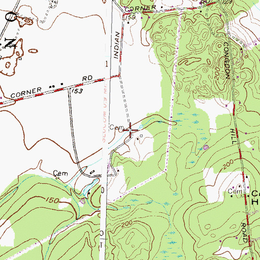 Topographic Map of Watson Cemetery, RI