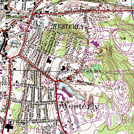 Topographic Map of Westerly High School, RI
