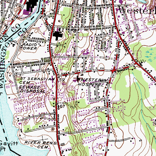 Topographic Map of Westerly Hospital, RI