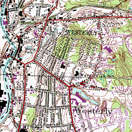Topographic Map of Westerly Junior High School, RI