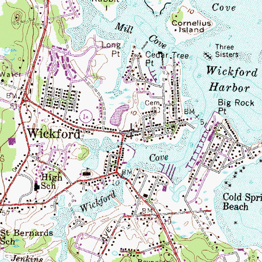 Topographic Map of Wickford Historic District, RI