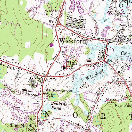 Topographic Map of Wickford Middle School, RI