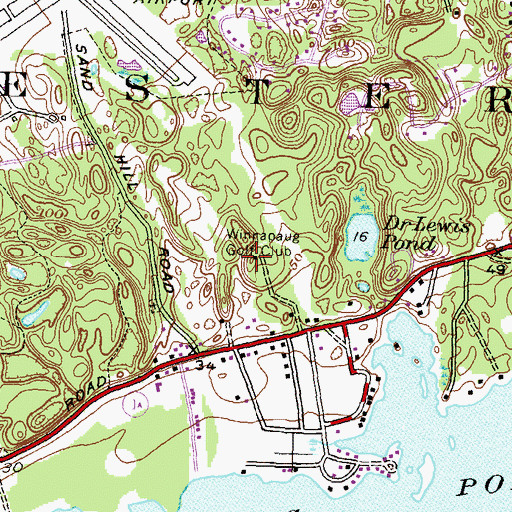 Topographic Map of Winnapaug Golf Course, RI