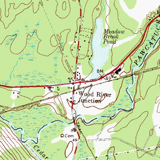 Topographic Map of Wood River Junction Post Office, RI