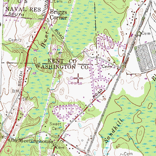 Topographic Map of Woodland Golf and Country Club, RI