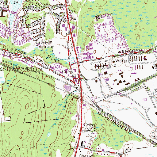 Topographic Map of Yorktown Shopping Center, RI