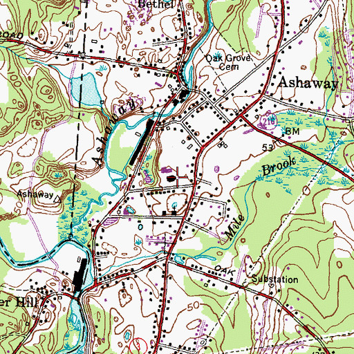 Topographic Map of Ashaway Elementary School, RI