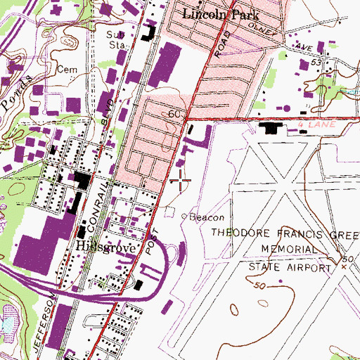 Topographic Map of Ann and Hope Shopping Center, RI