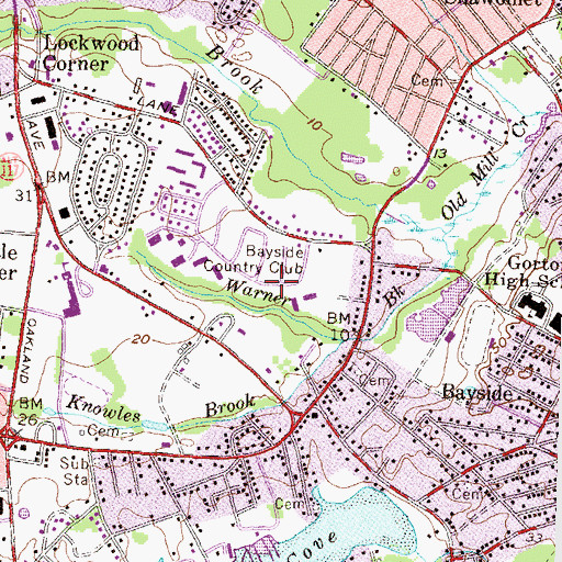 Topographic Map of Bayside Country Club, RI