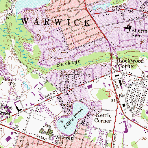 Topographic Map of Benajah Lockwood Lot Cemetery, RI
