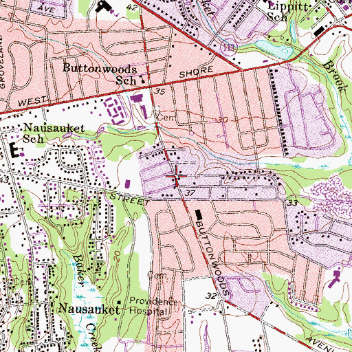 Topographic Map of Buttonwoods Bible Chapel, RI