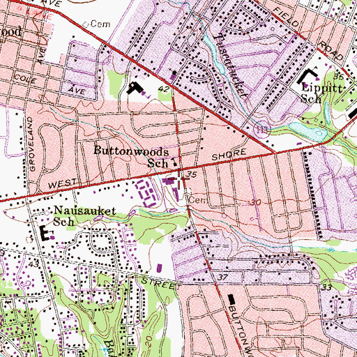 Topographic Map of Buttonwoods Plaza Shopping Center, RI