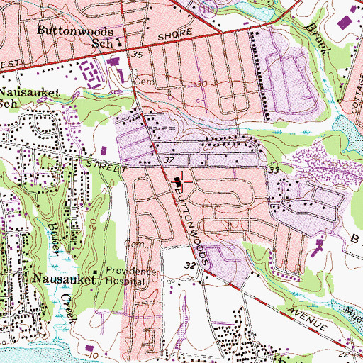 Topographic Map of Buttonwoods Shopping Center, RI