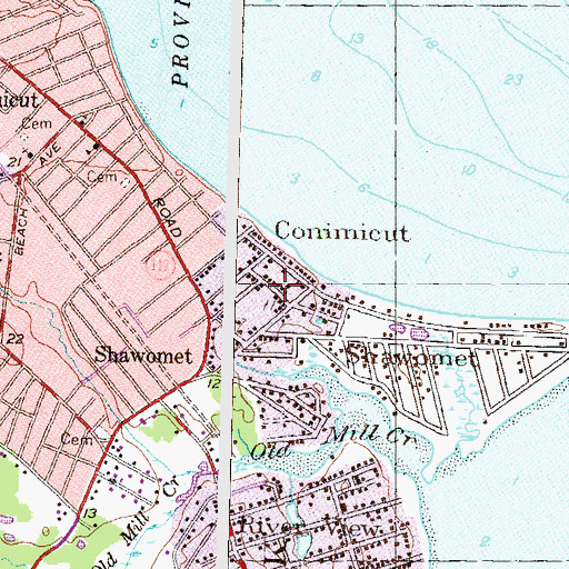 Topographic Map of Conimicut Branch Warwick Public Library, RI