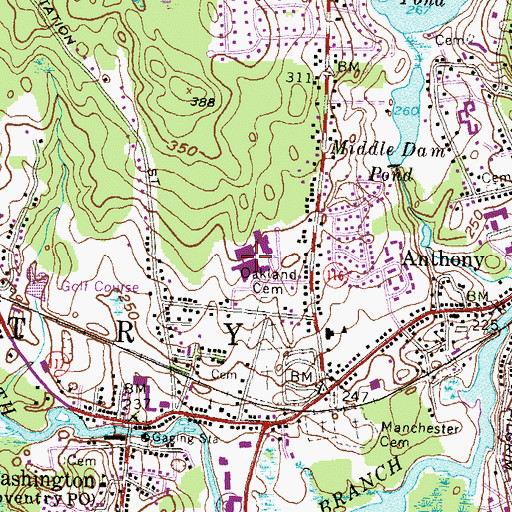 Topographic Map of Coventry Middle School, RI