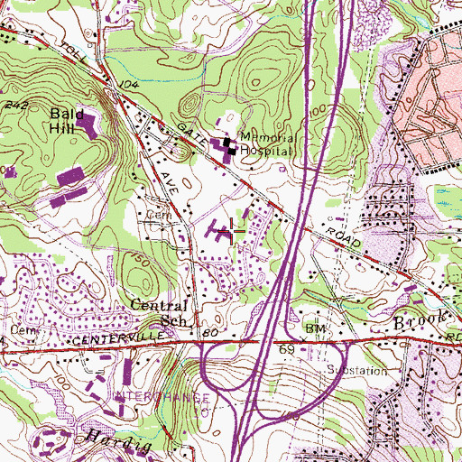 Topographic Map of Drum Rock Elementary School, RI