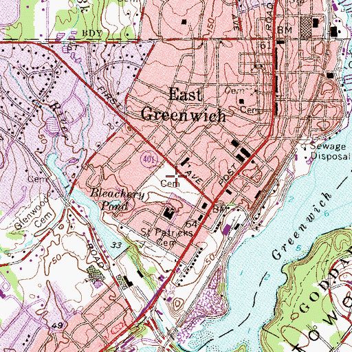 Topographic Map of East Greenwich Cemetery, RI