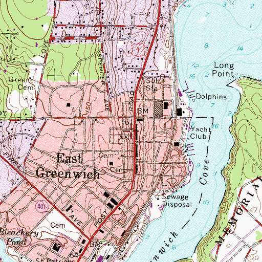 Topographic Map of East Greenwich Free Library, RI