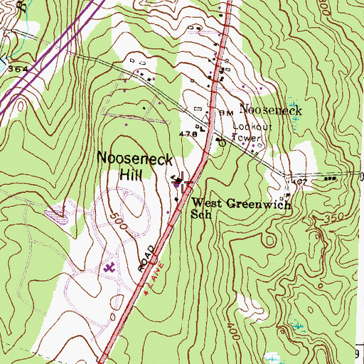 Topographic Map of Exeter-West Greenwich Regional High School, RI