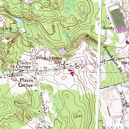 Topographic Map of Frenchtown School, RI