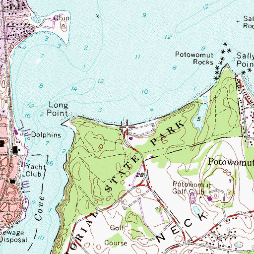 Topographic Map of Goddard Memorial State Park Beach, RI