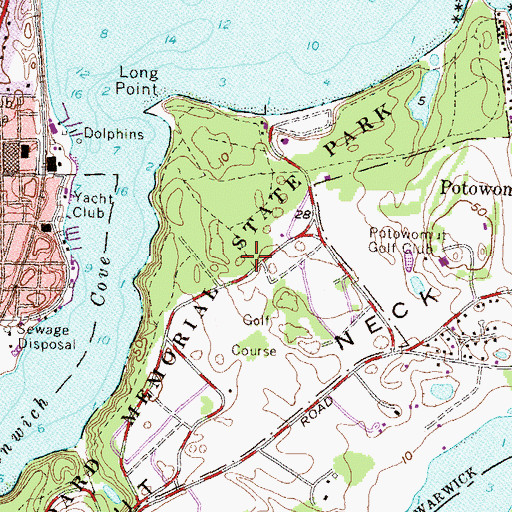 Topographic Map of Goddard State Park Golf Course, RI