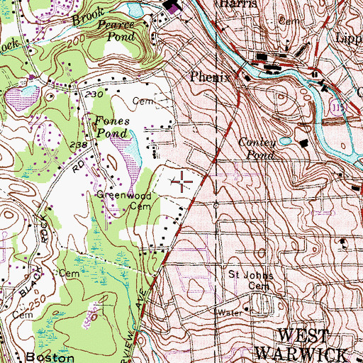 Topographic Map of Greenwood Cemetery, RI