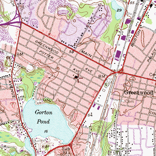 Topographic Map of Greenwood School, RI