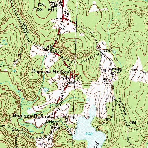 Topographic Map of Hopkins Hollow Church, RI