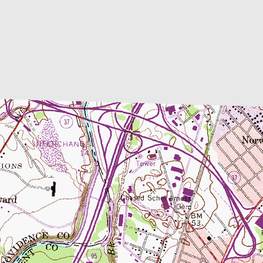 Topographic Map of Interchange 14, RI