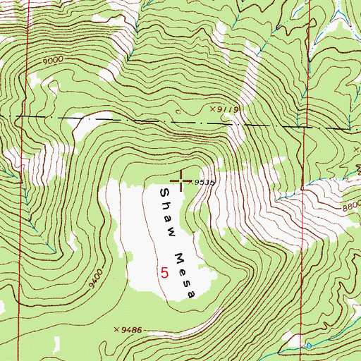Topographic Map of Shaw Mesa, CO