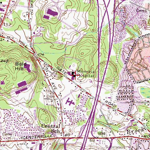Topographic Map of Kent County Memorial Hospital Library, RI