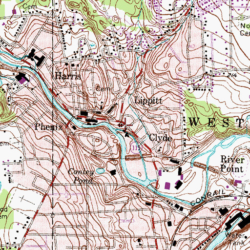 Topographic Map of Lippitt Mill (historical), RI