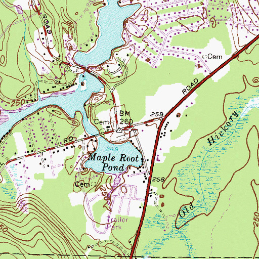 Topographic Map of Maple Root Cemetery, RI