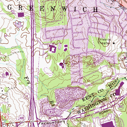 Topographic Map of Meadowbrook Farms School, RI
