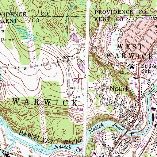 Topographic Map of Midville Country Club, RI