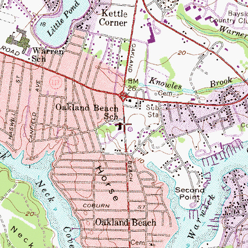 Topographic Map of Oakland Beach Elementary School, RI