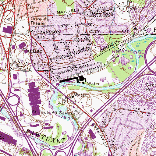 Topographic Map of Pontiac Mills (historical), RI