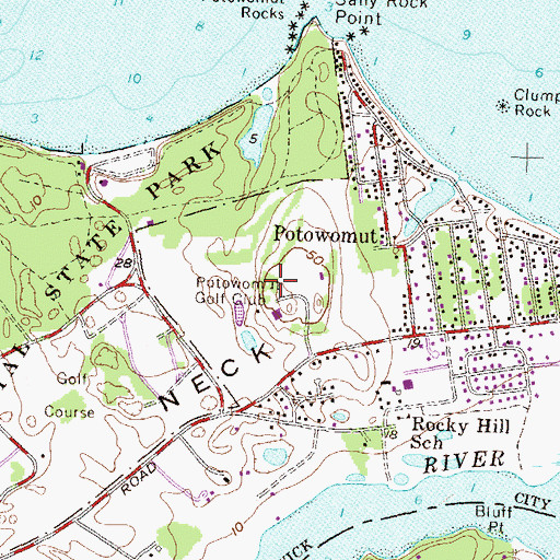 Topographic Map of Potowomut Golf Club, RI