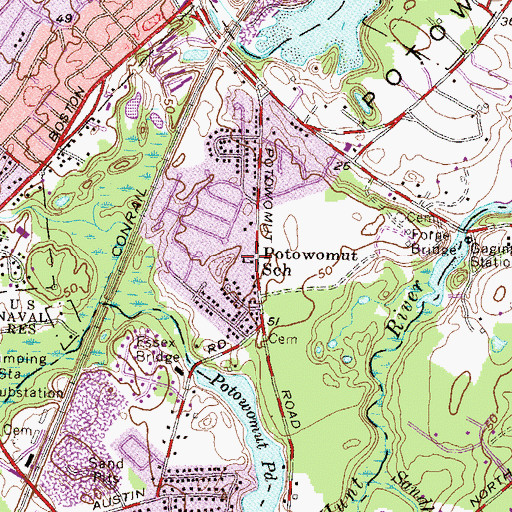 Topographic Map of Potowomut School, RI