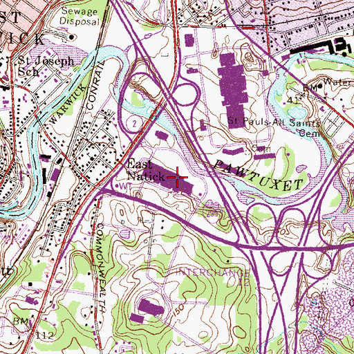 Topographic Map of Rhode Island Mall Shopping Center, RI